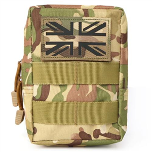 Multicam MOLLE Pouch with Union Jack Flag UK Patch Camo Tactical Utility Admin Tool Belt Bag Camouflage Army Military MED MTP EDC