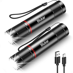 Blukar LED Torch Rechargeable, [2 Pack] 2000L Super Bright Adjustable Focus Flashlight, 4 Lighting Modes, Long Battery Life, Waterproof Pocket Size Torch for Power Cuts, Emergency, Camping, Outdoor