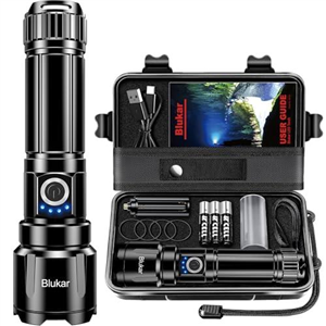 Blukar LED Torch, Super High Lumens Ultra Bright Torches - Adjustable Focus, 5000 mAh, IP67 Waterproof, Powerful Long Lasting Handheld Flashlight for Power Cuts, Camping, Hiking, Emergency etc.