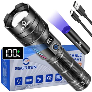 Rechargeable Torches LED Super Bright 500000 Lumens, Powerful USB C LED Torch Light with Mini UV 365nm Touch, High Power Tactical Flashlight, Strong Hand Flash Light for Security Dog Walking Camping