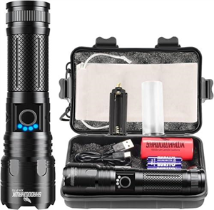 Shadowhawk Torches LED Super Bright, Rechargeable LED Torch P70 450000 Lumens Powerful Military Tactical Flashlight Rechargeable Battery Torch for Dog Walking Hiking Emergency Gift