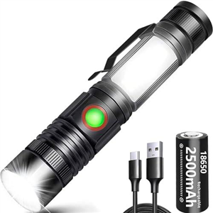 REHKITTZ Torch LED 2000 Lumen Super Bright,2500 mAh High Capacity Rechargeable Pocket Size Torch with Magnet and COB Work Light,Powerful Flashlight for Hiking, Camping, and Walking