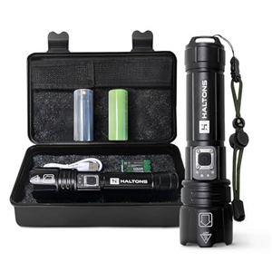 Haltons 10,000 Lumens Rechargeable Torch - Waterproof, Tactical, LED, Super Bright, USB-C Charging, Powerful Flash Light, Durable with Versatile Modes & SOS Mode - Ideal for Camping, Hiking & More