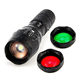 ULTRAFIRE LED Tactical Torch Zoomable White Red Green Light, 900 Lumens 5 Modes Bright Small Flashlight with Red Light Green Light, Adjustable Focus, 3 Color Interchangeable Filters