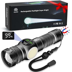 Jayxinli Torches LED Super Bright with Magnetic, 500000 Lumens High Power Rechargeable Torch with LCD Digital Display, Powerful Torch with 9 Light Modes and Zoom for Camping (with 5000mAh Battery)