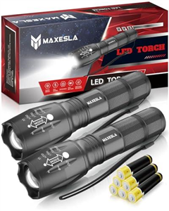 Maxesla 2 Pack LED Torch Gifts for Men Dad Kids, Zoomable Torches Led Super Bright Flashlight, Powerful Torches Battery Powered Water Resistant 5 Modes Mini Tactical Torch for Camping