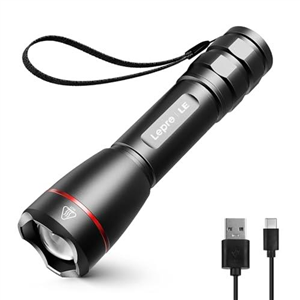 Lepro LED Torch Rechargeable, 15000 Lux Super Bright Adjustable Focus Flashlight, Long Battery Life, 5 Lighting Modes, IPX4 Waterproof, Powerful Torch for Camping, Power Cuts, Hiking, Outdoor, Gift