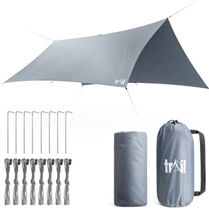 Trail Camping Tarp Shelter 3m x 3m, Lightweight Waterproof 4000mm HH, UPF50+ UV Protection, Portable Heavy Duty Outdoor Camp Rain Fly Tarpaulin, Sun Hammock Canopy with Pegs, Guy-Lines, Bag (No Poles)