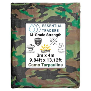 Premium Camouflage Heavy Duty Tarpaulin, 90gsm Waterproof Cover Ground Sheet Forest Tarp, Army Camo Basha, Weatherproof Tear & UV Resistance Military Sheet (3m x 4m)