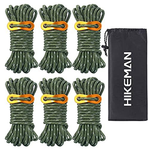 6pcs Reflective Tent Guy Ropes - 5mm Tent Guy Line Heavy Duty Guide Rope with Tensioner Adjuster for Outdoor Camping Hiking Awning Tarp Tents (Army Green)