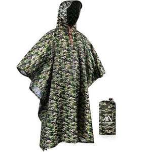 flintronic Waterproof Poncho Adult, 3-in-1 Reusable Rain Poncho Adult Waterproof, Waterproof Rain Poncho Adult Lightweight Reusable for Hiking Camping Outdoor Cycling-with Drawstring Bag/Camouflage