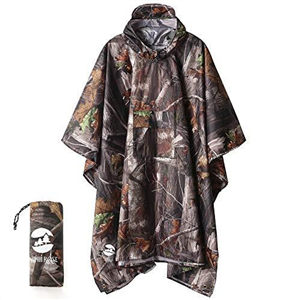 3-in-1 Multi-Functional Rain Poncho Adult 85.8 x 55.5 inches Polyester Outdoor Rainwear - Waterproof Raincoat, Sunshade Tarp, Tent Ground Sheet Mat Forest Camouflage
