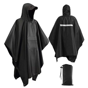 Xrkuu Rain Poncho for Adult, Black Lightweight Waterproof Poncho for Women and Men, Portable Reusable Raincoat Emergency Rain Poncho with Reflective Strip for Outdoor Hiking, Climbing, Traveling