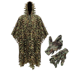 PELLOR Ghillie Suit with Gloves Outdoor Kids Cosplay Mens Camouflage Poncho Camo Netting Airsoft Clothing Military CS Woodland Hunting Clothes