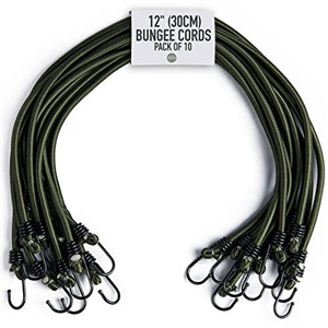 Pluvios - 12" (30CM) Heavy Duty Bungee Cords with Hooks - 10 Pack – Choice of Sizes - Multi-Purpose Elastic Bungee Straps for Luggage Straps, Camping - Weatherproof & UV Resistant