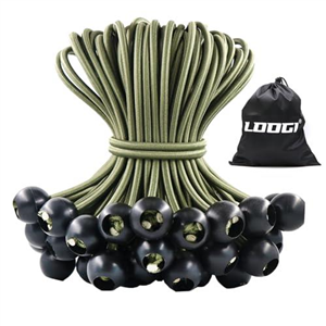 LOOGI Bungee Cord with Balls, 25Pcs 4 Inch Green Bungee Ball Cords, Heavy Duty Tarp Bungees Ties Elastic Tie Down Straps for Tarpaulin Tent Camping Pavilions Flag Marquee
