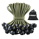 LOOGI Bungee Cord with Balls, 25Pcs 4 Inch Green Bungee Ball Cords, Heavy Duty Tarp Bungees Ties Elastic Tie Down Straps for Tarpaulin Tent Camping Pavilions Flag Marquee