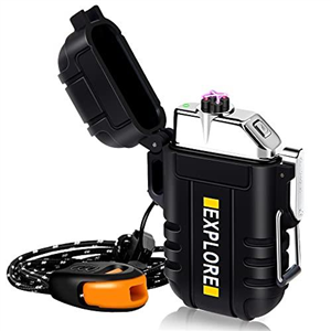 Electric Lighter Rechargeable USB, Electronic Plasma Arc Lighter Windproof and Waterproof for Hiking, Camping, Outdoor, Survival, Tactical, EDC Gear, Gifts for Him Men (Black)