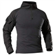 Men's Military Tactical Long Sleeve Shirt Breathable Hunting Combat T Shirts Quick Dry Outdoor Tops 1/4 Front Zip Camouflage Airsoft Shirts Black L