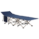 Outsunny Single Person Camping Bed Folding Cot Outdoor Patio Portable Military Sleeping Bed Travel Guest Leisure Fishing with Side Pocket and Carry Bag - Blue