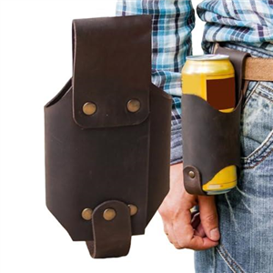Pu Leather Beer Carrier – Tacticals Bottle Holder Strap, Drink Holster with Clip for Hiking, Tailgate, Party | Adjustable Waist Belt Pouch for Soda Can Water Flask Outdoor Sports Barbecue Gear