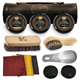 Stone & Clark 12PC Shoe Polish & Care Kit, Leather Shoe Shine Kit with Brown Wax, Shoe Brushes for Polishing, Shine Cloth & Shoe Horn, Compact Shoe Cleaning Kit with Horse Hair Brushes & PU