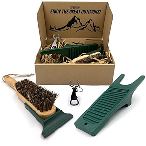Boot Jack and Boot Brush Mud Remover Set, Boot Cleaning Kit Gift Set for Wellington, Hiking Shoes & Walking Boots, Durable Welly Boot Remover and Stiff Boot Cleaning Brush with Built-in Boot Scraper