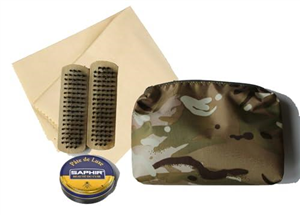 CL Distribution Deluxe Army Boot Cleaning Kit Brown Saphir Polish Selvyt Cloth MTP Multicam Pouch
