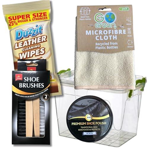 Kyeltri Shoe Cleaning Kit Bundle with 50ml Black Shoe Polish, Leather Cleaning Wipes, x2 Brushes, Microfibre Cleaning Cloth and Storage Box