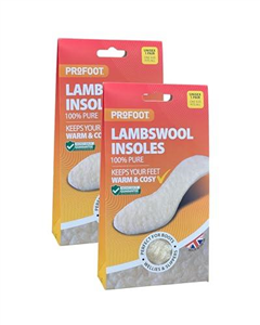 Profoot Lambswool Insoles - Full Length Shoe Inserts - Ideal for Cold Feet and Foot Discomfort - Perfect for Boots, Wellies and Slippers - Washable and Reusable - One Size Fits All - (2 Pack)