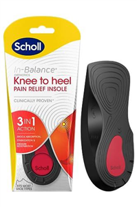 Scholl In-Balance Orthotics Knee To Heel Insoles, 3-in-1 Insoles For Knee And Heel Pain Relief - Deep Heel Cup And Arch Support - Size Medium, UK 7-8.5, 1 Pair