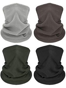 4 Pieces Kids Snood Winter Neck Warmers Fleece Gaiter Windproof Cuellos Cover (Coffee, Black, Light Grey, Army Green)