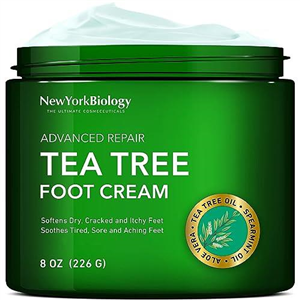 New York Biology Tea Tree Oil Foot Cream for Dry Cracked Feet, Athletes Foot, Nail Fungus, Jock Itch, Ringworm, Cracked Heels and Itchy Skin – Pain Relieving Foot Cream - 226 g