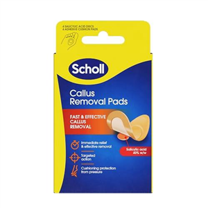 Scholl Callus Remover Pads for Feet - Targeted Action with 4 Salicylic Acid Discs and 4 Adhesive Cushion Pads for Fast & Effective Callus Removal, Soft Pads for Immediate Protection from Rubbing