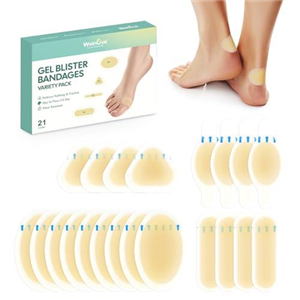 21 Pieces Blister Plasters for Feet - Welnove Invisible Hydrocolloid Gel Blister Bandages - Blister Cushions for Heel, Toe & Foot, Water Resistant Bandages(Variety Pack)