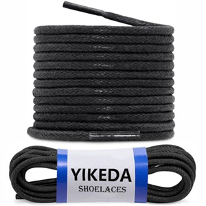 YIKEDA Shoe Laces Round Waxed Cotton Laces (Pack of 1 Pair) Length 80cm Diameter 2.5mm Perfect for Oxfords, Derbies, Brogues and Other Dress Shoes (Black)
