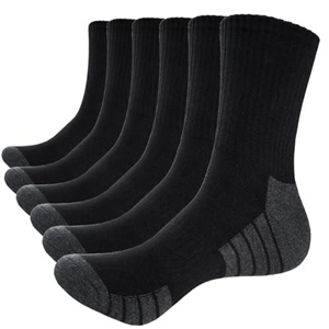 Yinqier Mens Sports Socks, Thick Cushion Anti Blister Walking Socks, Crew Breathable Cotton Work Sock for Cycling Trekking Trainer (6 Pairs)