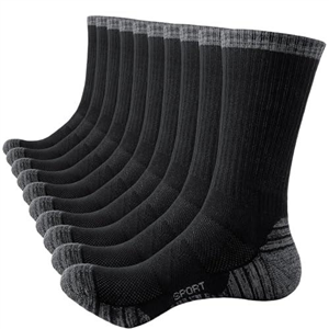 SockWaddles Men's Cushioned Sport Socks - Anti Blister, Wicking, Breathable Cotton - Unisex Crew Padded Athletic Socks for Walking, Hiking, Work, Running, Trainer, Gym, Outdoor - 5 Pairs Black 9-11