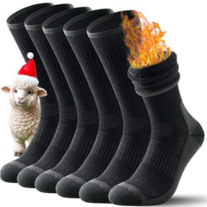 TANSTC Merino Wool Thermal Socks for Men-Winter Thick Warm Crew Hiking Socks Cushion Moisture Wicking Breathable Walking Outdoor Socks 3 Pairs,Black,L