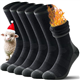 TANSTC Merino Wool Thermal Socks for Men-Winter Thick Warm Crew Hiking Socks Cushion Moisture Wicking Breathable Walking Outdoor Socks 3 Pairs,Black,L