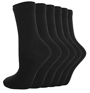Bonjour Childrens Kids Back to School 6 Pairs Ankle Cotton Rich Plain School Socks Shoe (Sizes 3 yrs - 13 yrs) (Black 10-13 yrs)