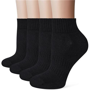 Stoeury Trainer Ankle Socks Women, Cushioned Quarter Running Socks, Anti Blister Ladies Walking Sports Sock, Breathable Cotton Casual Athletic Gym Sock 4 Pairs, Black 6-8
