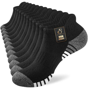SockWaddles Running Socks Cushioned Ankle Trainer Socks for Men Women Cotton Low Cut Breathable Athletic Sports Socks (6 Pairs) Black 9-12