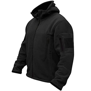 Spindle Mens Hooded Tactical Fleece Jacket Military Combat Security Full Zip Windproof Jacket Thick Fleece with 3 Zip Pockets and Patch to Arm. Guaranteed Warmth (Black, M)