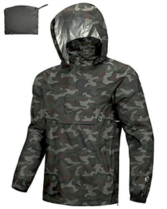 Outdoor Ventures Rain Jacket for Men Waterproof Pullover Lightweight Hooded Windbreaker Outdoor Raincoat Packaway Breathable Windproof Jacket for Travelling, Camping, Hiking Forest Camouflage L