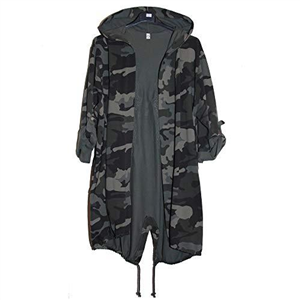 JTC02 Ladies Italian Cotton Sequin Angel Wings Back Camoflage Tunic Hooded Womens Jacket Top Plus Size (Camoflage: Khaki, One Size UK 12-20)