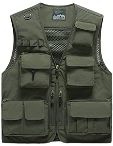 Sukany Men's Leisure Outdoor Work Safari Fishing Travel Cargo Vest Jacket Photo Mesh Waistcoat Multi Pockets Army Green L