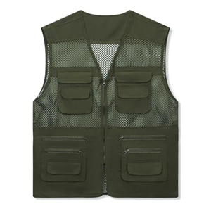Wirltte Mens Fishing Vests Gilet Lightweight Outdoor Work Cargo Mesh Jacket With Multi Pockets Army Green M