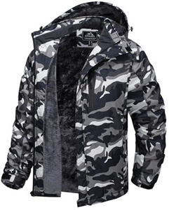 TACVASEN Men Waterproof Jackets Winter Outdoor Hiking Ski Warm Windproof Coat with Detachable Hood Black Camo,L