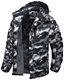 TACVASEN Men Waterproof Jackets Winter Outdoor Hiking Ski Warm Windproof Coat with Detachable Hood Black Camo,L